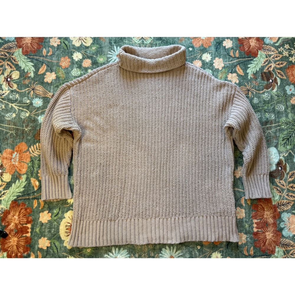 Aerie Oversized Chenille Turtleneck Sweater Taupe Mauve Chunky Knit Medium